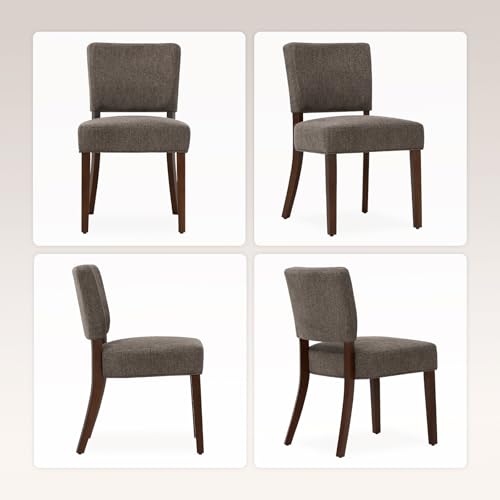 Image of COLAMY Mid Century Modern Dining Chairs Set of 4, Upholstered Kitchen Chairs with Back, Farmhouse Fabric Side Dining Room Chairs with Wood Legs for Dining Room Kitchen Restaurant, Brown