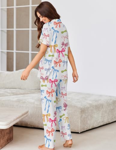 Image of Ekouaer Pajamas for Women Set Button Up Short Sleeve Pjs Sets With Pockets