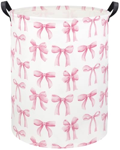 Image of Baby Laundry Basket Kids Hamper Toy Storage Bin for Boys Room Decor Baby Nursery Hamper Gift Baskets for Bedroom Bathroom(Bowknot)
