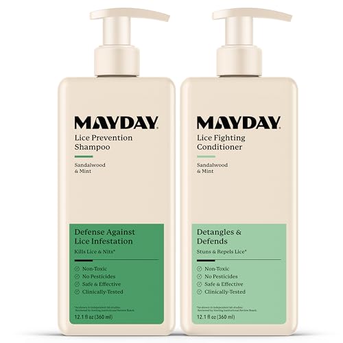 MAYDAY Daily Lice Routine Bundle – 12oz Shampoo & 12oz Conditioner | Non-Toxic, Pesticide-Free, Scientifically Proven Lice Defense for All Hair Types | Sandalwood & Mint Formula