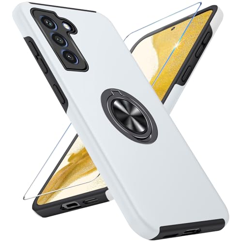 Coque Samsung S22 5G Vaki argentée avec film écran et anneau
