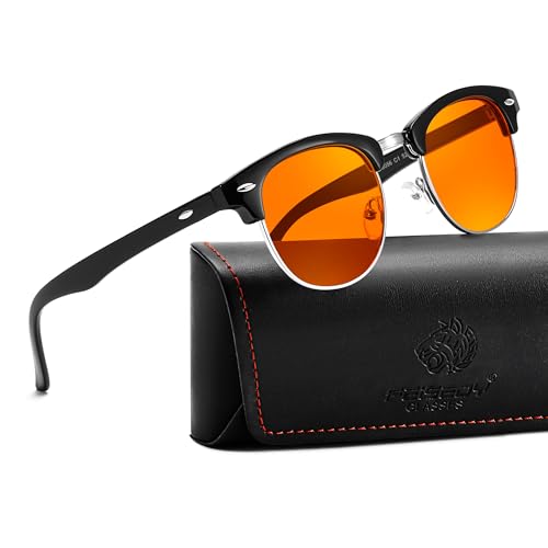 Image of FEISEDY Orange Blue Light Blocking Glasses for Woman Men Amber Lenses Computer Gaming Glasses for Better Sleep