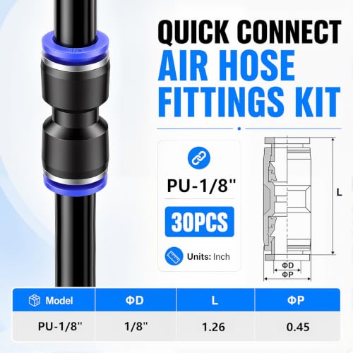 Image of mxuteuk 30PCS 1 /8 inch OD Push to Connect Fittings,1 /8 inch OD Air Line Fittings,Quick Connect Air Hose Fittings for 1 /8 inch Tube