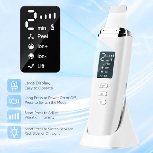 Image of Docoss Facial Skin Scrubber & Ultrasonic Pore Cleaning Machine with 4 Modes, Blackhead Remover with Red Light & Blue Light, Face Cleansing Rechargeable Machine(White)