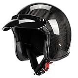 3/4 Motorcycle Helmets Open Face Retro Light Weight Carbon Fiber Helmet Dot Approved (L)