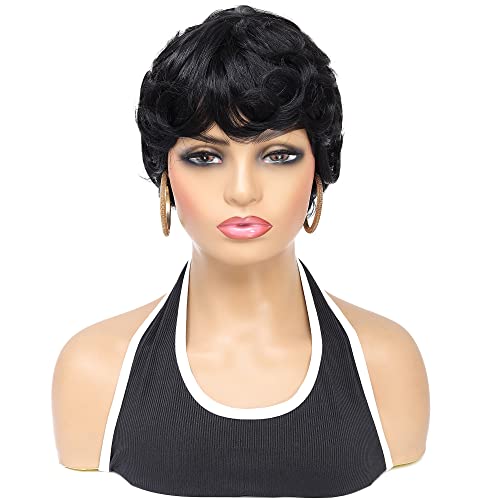 NICE HOPE Short Human Hair Wigs for Black Women Natural Wave 100% Brazilian Machine Made None Lace Pixie Cut Color 1B Little Brown