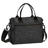 Cheetah Black Lunch Bag with Shoulder Strap for Kids Boys Girls Teens Leopard Animal Print Lunch Box Woman Tote Bags Water-resistant Insulated Warm Cooler Bag for School Work Office Camp(11x10x6Inch)