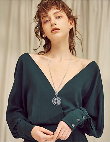 S925 Sterling Silver Long Chain Sweater Necklace for Women Statement Pendant Fringe Necklaces Jewelry Gift2