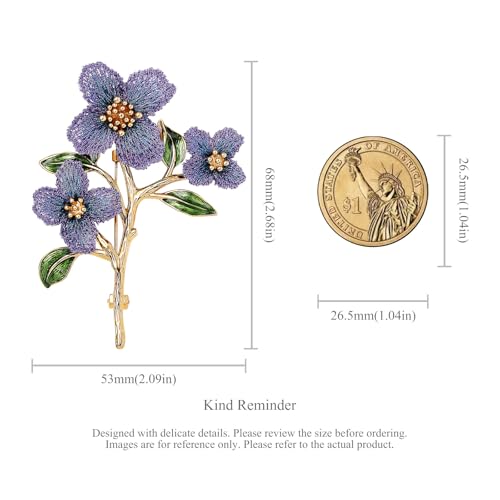 Image of Forget me not Flower Brooch Handmade Gold Thread Embroidered and hand-Drip Enamel leaf, Gradient Botanical Floral Brooch pins for women, SHE'S FREE STYLE JUST FOR YOU [Bencao Gangmu Series]Vintage Plant Jewelry