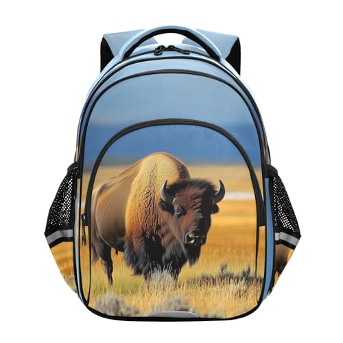 School Backpack for Boys Teen Bookbag Book Bags Bison Plain Casual Daypack Travel High Middle School Student