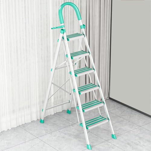 Image of Heavy Duty Steel Folding Ladder Steps with 7 Year Warranty* Foldable Stairs | Anti-Slip Step Ladder | Compact Folding for Home | Sturdy Stairs for Home Use & Storage (Aluminium Step 6)