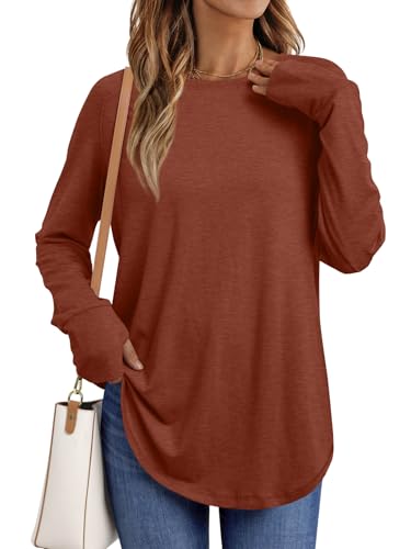 Image of AUTOMET Womens Long Sleeve Tunic Tops Crew Neck Casual Loose Fit Shirts
