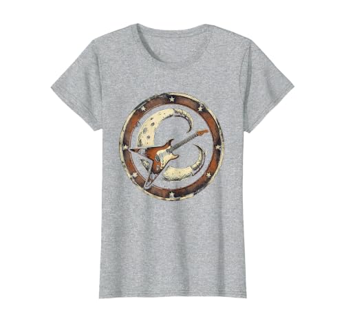 Crescent Moon Flying-V Guitar Rock Music Design T-Shirt, Women, Heather Grey, Medium
