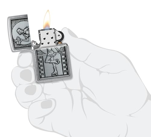 Image of Zippo Roller Waitress Emblem Brushed Chrome,Windproof Pocket Lighter, Refillable, (BIS Certified)
