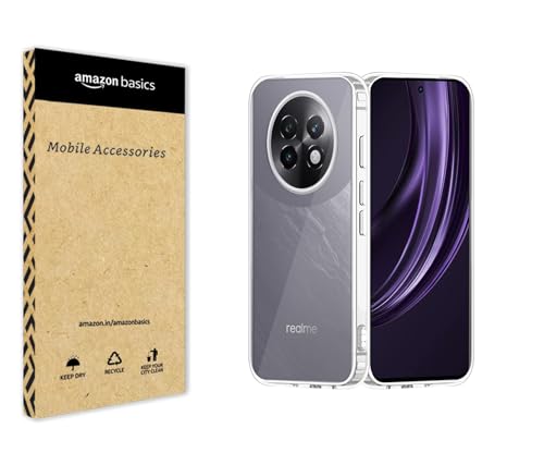 Image of amazon basics Compatible with Realme 13 Plus Case Cover Transparent Non-Slip Hard PC Shockproof Bumper Protective Back Cover - Clear