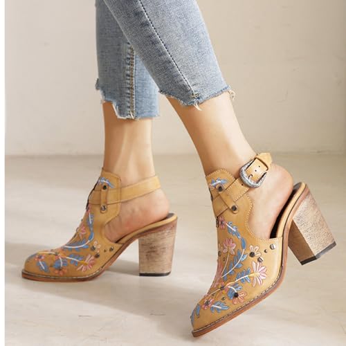 TOSOFT Comfortable Heeled Sandals For Women Fashion Embroidery Rivet Ankle Strap High Heel Sandals Large Size Shoes4