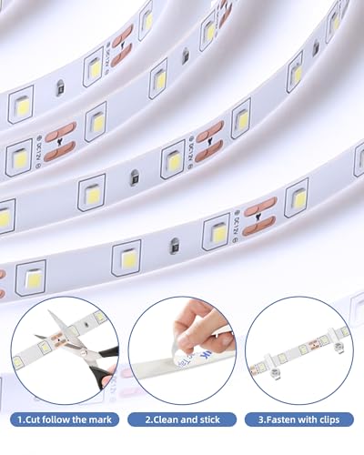 Image of 20ft LED Strip Lights with Remote, 6500K Daylight White Dimmable Tape Lights, 12V 360 LEDs 2835 Strong Adhesive Rope Lights for Cabinet Kitchen Ceiling Closet Vanity Mirror Stairway Basement