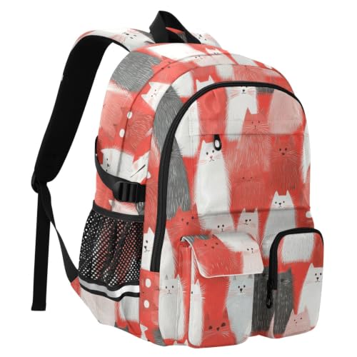 Mochilas de viaje para llevar portátil al colegio con estampado de gato blanco 2