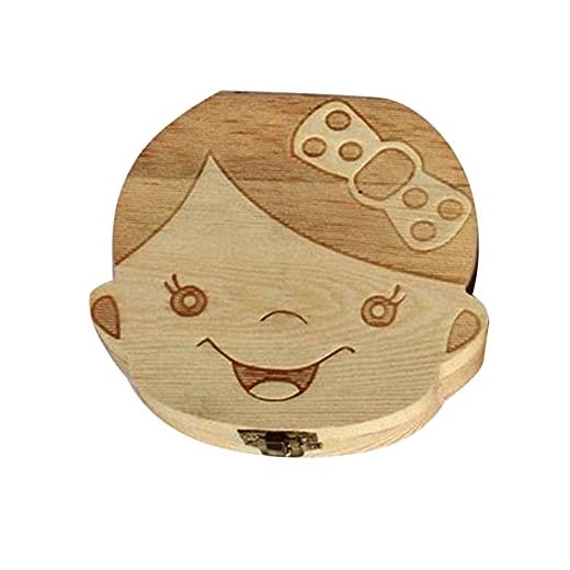 Romacci Caixa de dente de bebê Espanhol/Inglês/Francês/Russion Organizador de dentes de leite em madeira para crianças Armazenamento umbilical Colete meninos meninas lembranças de bebês