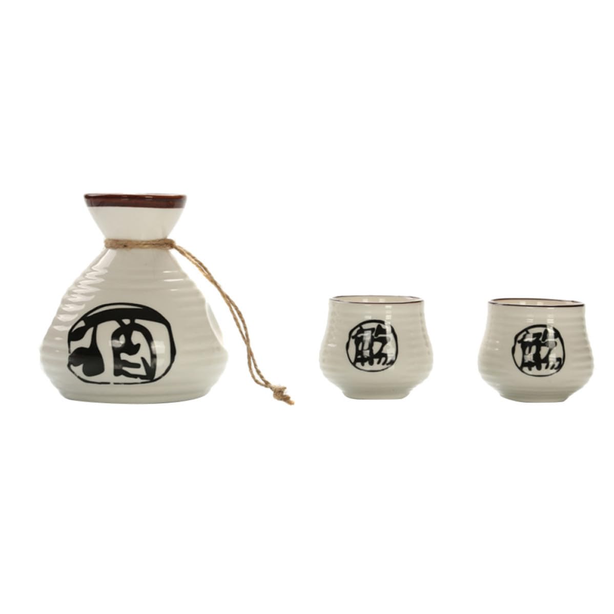 Juego de sake japonés de cerámica con caligrafía kanji y diseño elegante tradicional