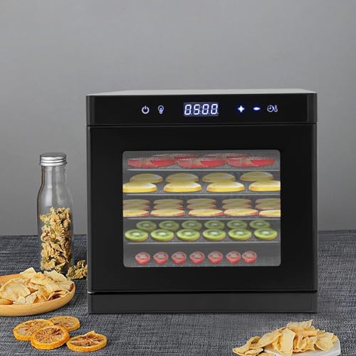 Dörrautomat Edelstahl 700W, 6 Etagen Dörrgerät mit Temperaturregler 35-75℃ LED-Anzeige und 1-24h Timer, Trockner für Gemüse Obst Fleisch Blumen (Schwarz) – Bild 6