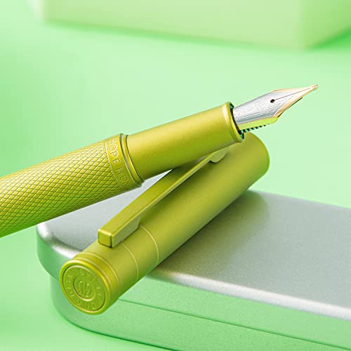 Image of Hongdian 1851 Mustard Yellow Forest Fountain Pen Blade Nib Classic Design Calligraphy Pen with Converter and Metal Pen Case Set