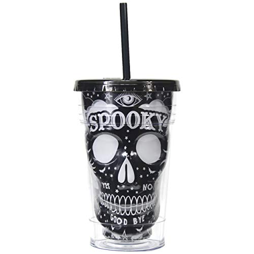 Sugar Skull Cup Tumbler Insulated Travel Mug with Straw Day of the Dead