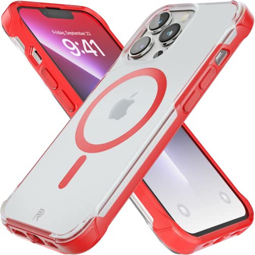 Phone REBEL Clear iPhone 13 Pro Case [Frosted Series Gen-3] MagSafe Compatible, Translucent Matte Anti-Scratch, Protective Shockproof Bumpers, Metal Buttons, Slim Fit Grip, 6.1 Inch 2021 (Frosted Red)