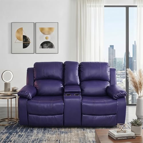 Image of Leather Power Recliner Sofa Set, 2 Piece Leather Recliner Couch Sets with Cup Holders, Storage Console, Sectional Sofa with USB Charging Port for Home Theater, Living Room, Office, Blue