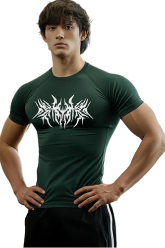 Image of Men Polyster Lycra Printed Half Sleeves Compression T-Shirt for Gym