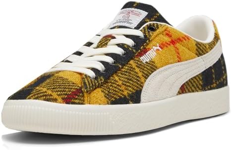 Puma Mens Suede VTG Harris Tweed Lace Up Sneakers Shoes Casual - Black, Yellow