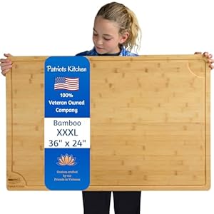 100% Veteran Owned Patriots Kitchen XXXXL 36″ x 24″ Bamboo Cutting Board for Kitchens **With Bottle Opener ** Juice Groove and Handles.… (XXXX-Large)