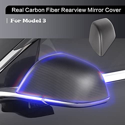 Hansshow Tesla Model 3 Side Mirror Cover 2Pcs Real Carbon Fiber Rearview Mirror Cover For Model 3-2017-2022 Tesla Model 3 Exterior Mirrors Cap (Model 3 Side Mirror-Matte) #TOP5