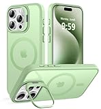 Picture of VoBoEo Magnetic Case for iPhone 15 Pro with Kickstand, Compatible with Magsafe, Built-in Camera Stash Stand, Military Protection, Skin Feeling Phone Case for iPhone 15 Pro 6.1inch, Light Green