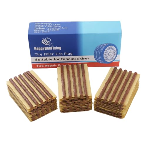 HappyBeeFlying Tire Plugs 150pcs,Rubber Tire Repair Plugs Self vulcanizing Strips 4" x 1/4" for Tubeless Tires