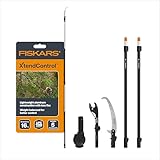 Fiskars XtendControl 16' Tree Pruner Kit with Rotating Pruner Head, 15' X3 Double-Hooked Saw, Two 4-8 Ft Extension Poles, Cuts Branches up to 1.25', Pivots 45 Degrees, Lightweight Aluminum