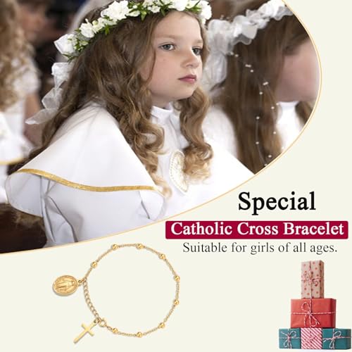 Catholic Gifts for Girl Virgin Mary Christian Cross Bracelet First Communion Baptism Confirmation Gifts For Teen Girls Link Jewelry2