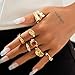 BUYITO Chunky Gold Statement Rings for Women Dainty Gemstone Crystal Ring Stackable Opening Adjustable Knuckle Bold Thick Irregular Ring Set Vintage Jewelry (Chunky Statement Rings 7pcs)
