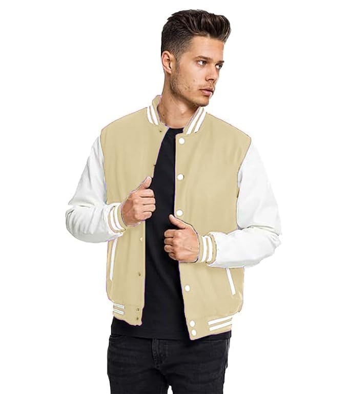 Cotton Blend Standard Length Long Sleeves Winter Wear Varsity Jacket For Men-image-3