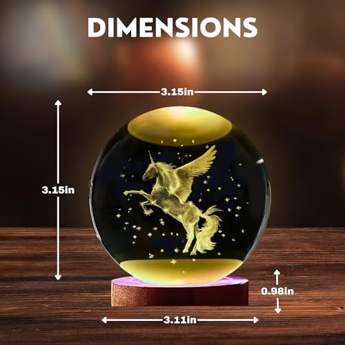 Image of 2 Pcs Magical Unicorn & Heart Dolphin 3D Crystal Ball Lamp | Enchanting Crystal Night Light with USB & Wooden Base | Perfect Home Decor & Office, A Unique Gift for Kids & Girls