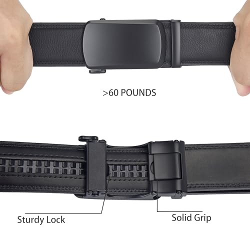 Image of Mens Black Belt Leather Ratchet Belts for Men Adjustable Men's Belts for Dress Casual with Gift Box, Trim to Fit