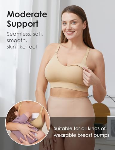 Image of HOFISH Support Nursing Bras for Breastfeeding Medium Impact Maternity & Nursing Sports Bra Seamless Racerback Pregnancy Bra