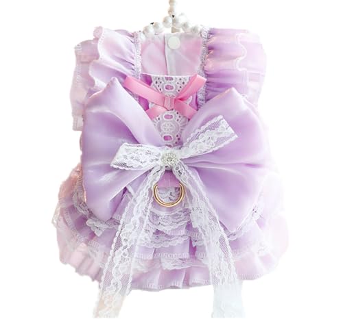 ISUPY ペットドレス かわいい 犬服 猫服 春夏 プリンセス スカート 蝶結び Dカン付き ドッグウェア人気 ファッション 小型犬中型犬用 ワンピース 無地 軽量 快適 脱毛対策 お散歩用 (XS,パープル)