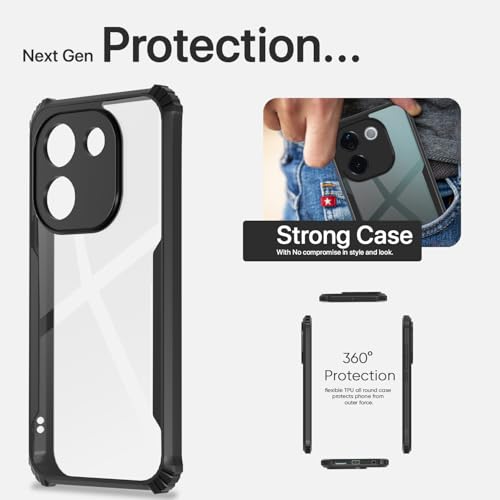 Image of Pikkme Crystal Clear Transparent Back Cover | Ultra Hyrbid | Full Camera Protection | Raised Edge | Bumper Case for Vivo T3 Pro 5G / iQOO Z9s Pro 5G (Black)