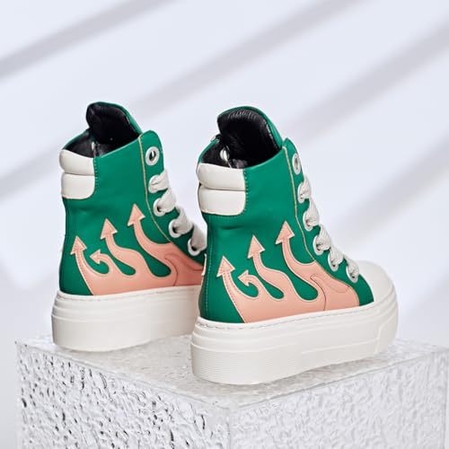 Womens High Top Sneakers Classic Thick Laces PU Leather Platform Shoes Fashion Comfort Walking Shoes4