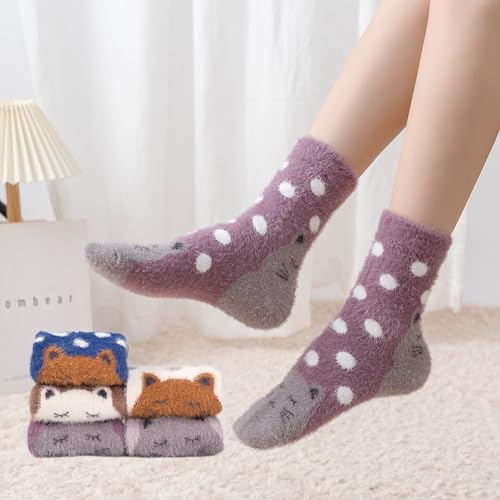 Image of SISOSOCK 5 Pairs Fuzzy Soft Cozy Comfortable Socks for Women, Casual Sleep Comfy Socks, Perfect Warm Winter Gifts for Women