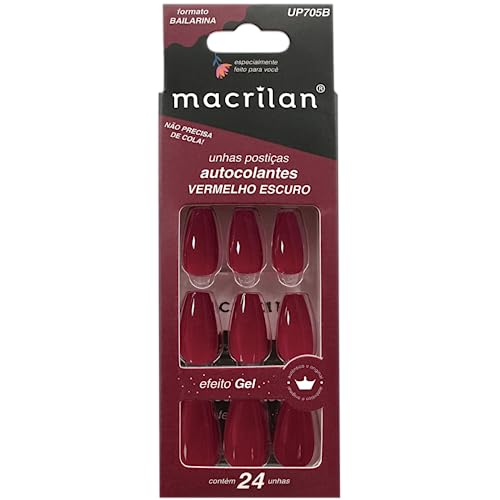 Macrilan Unhas Postiças Formato Bailarina Com Adesivo - Vermelho Escuro - Plástico Abs Up705B -