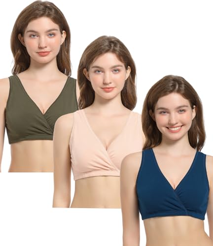 Image of CAKYE 3 Pack Maternity Nursing Sleep Bra Breastfeeding Cotton Bralette