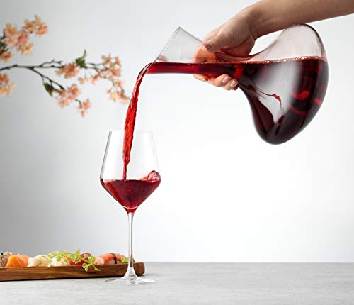 Joyjolt Lancia Wine Decanter Crystal Wine Aerator Handmade Base Glass Pitcher Ultra Elegant Design Easy Pour Slanted Spout For Wine 1200Ml (40 Fl.oz) #TOP3