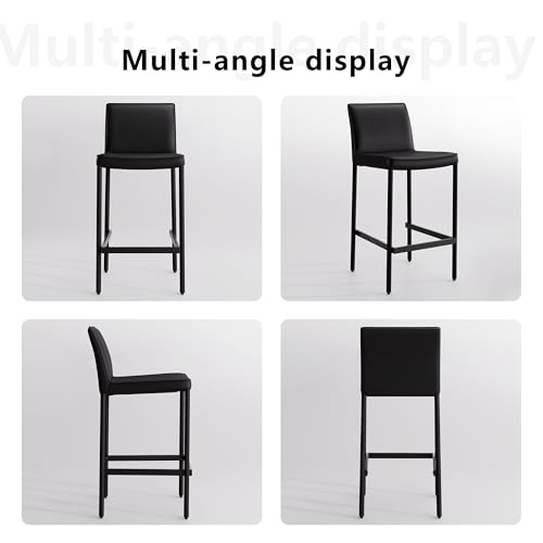 Image of YOUNIKE 26 inch H Counter Height Bar Stool with Back Single Faux Leather Modern Barstool Upholstered Comfy Bar Chair for Kitchen Breakfast Island, No Assembly, Fully Wrapped Metal Legs Black